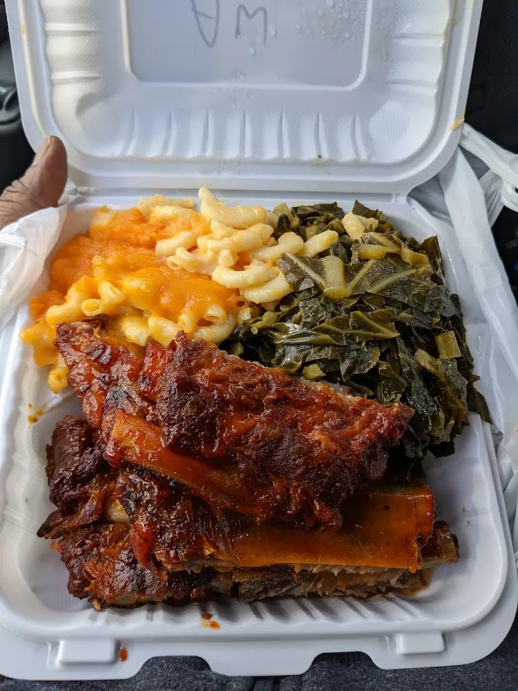 Mac and Cheese with Ribs & Collard Greens