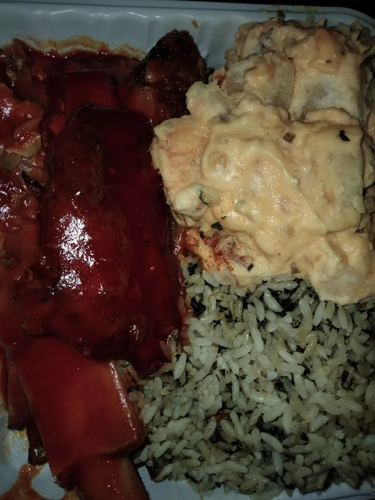Potato Salad Spinach Rice and Ribs